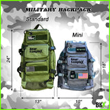 Chart showing size different in Standard Military Backpack and mini military backpack