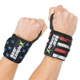 Showing hands with stars and stripes wrist wraps
